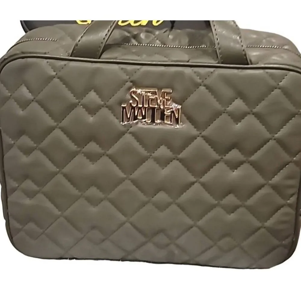 Steve Madden Logo Quilted‎ Weekender Cosmetic Case- Olive